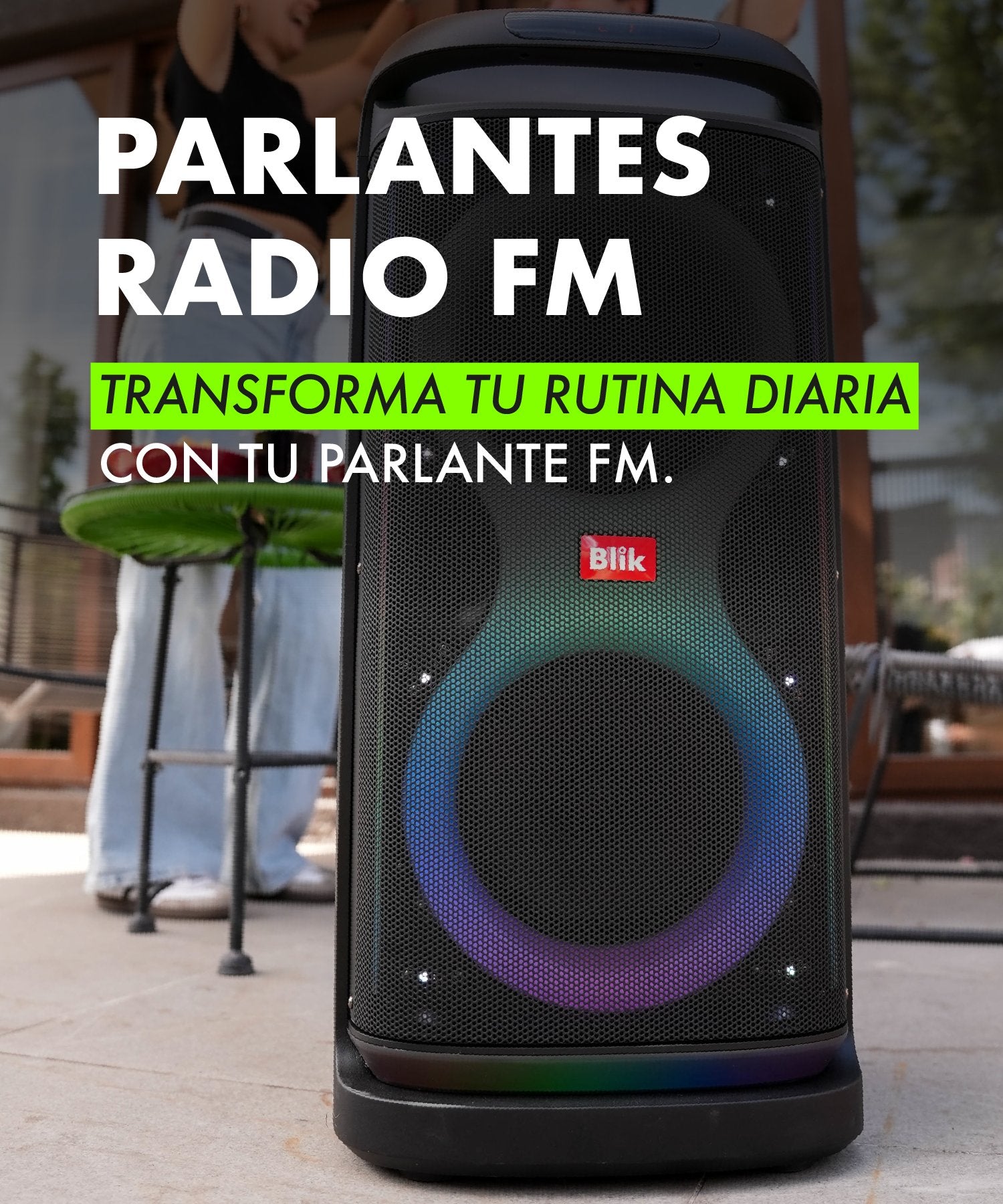 Parlantes Blik con radio FM, Bluetooth y gran sonido. Disfruta tu música y emisoras favoritas donde estés. Compra en Blikstore.com con envío a Chile.