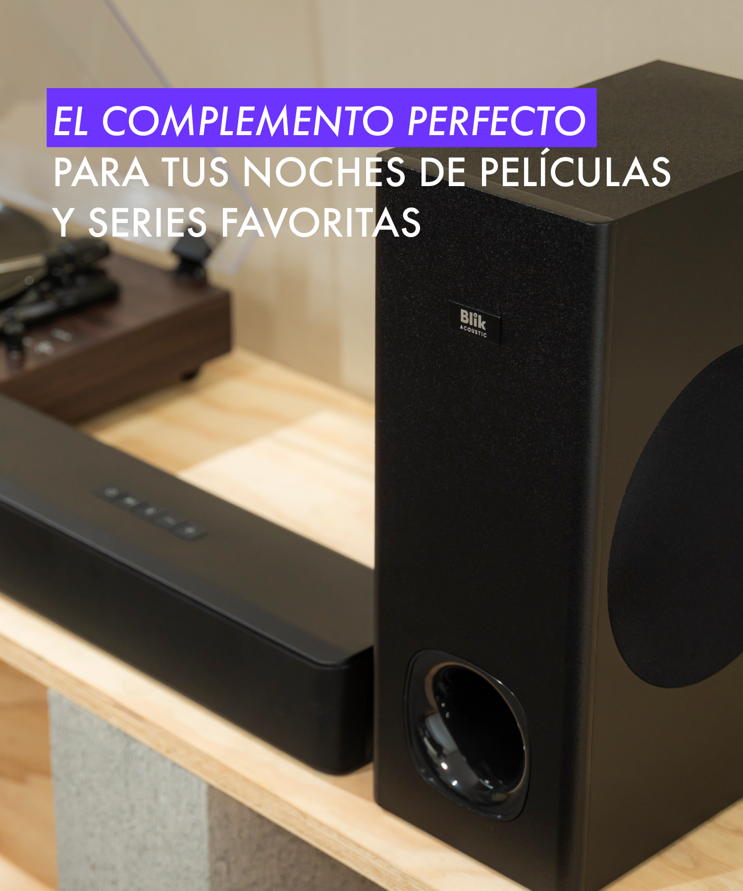 Soundbar Blik con sonido envolvente, conexión Bluetooth y diseño elegante. Mejora tu TV. Compra en Blikstore.com con despacho a todo Chile.