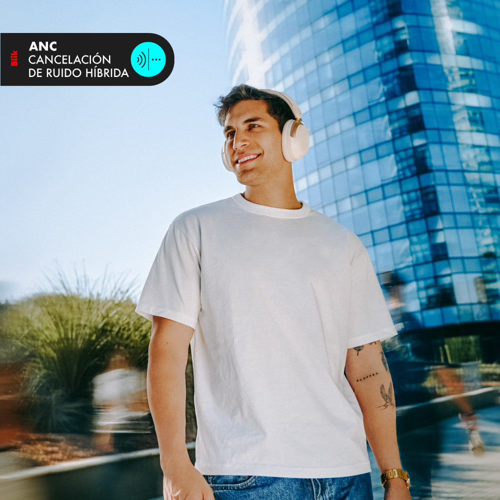 Audifonos Bluetooth Blik Aura950 Cancelación De Ruido 72H Cream ANC