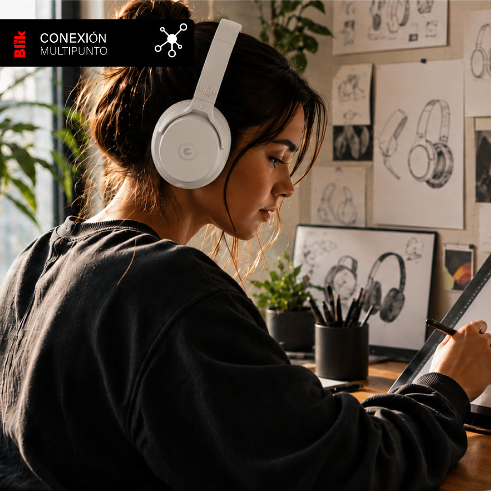 Audífonos Bluetooth Blik Neo Cancelación De Ruido 60H Crema