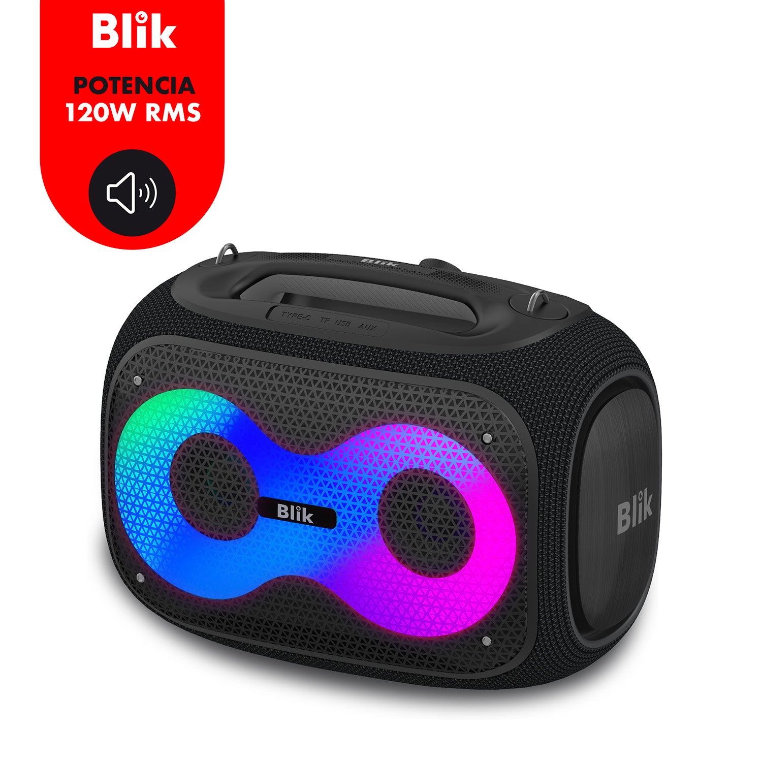 Parlante Bluetooth Portátil Blik Partybass120 Negro 120W IPX6 - Blik