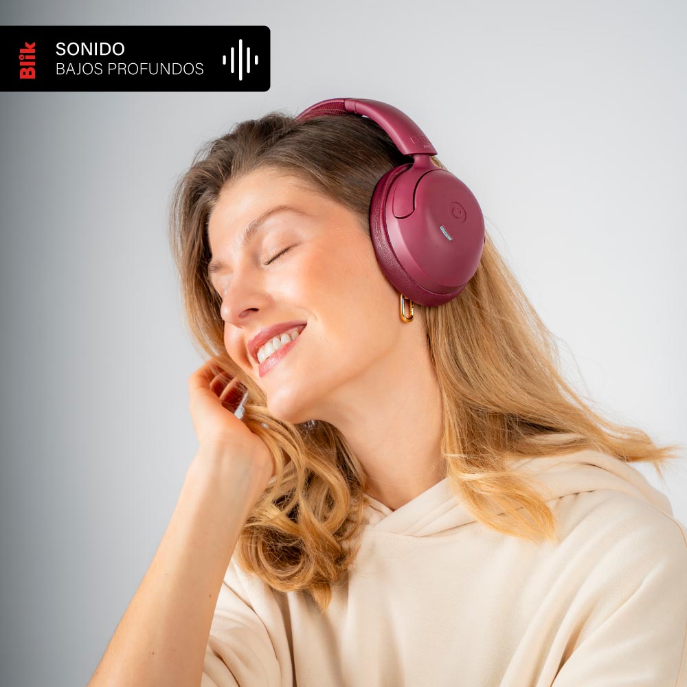 Audífonos Bluetooth Blik Soul950 ANC 70H Multipunto Burdeo SONIDO BAJOS PROFUNDOS