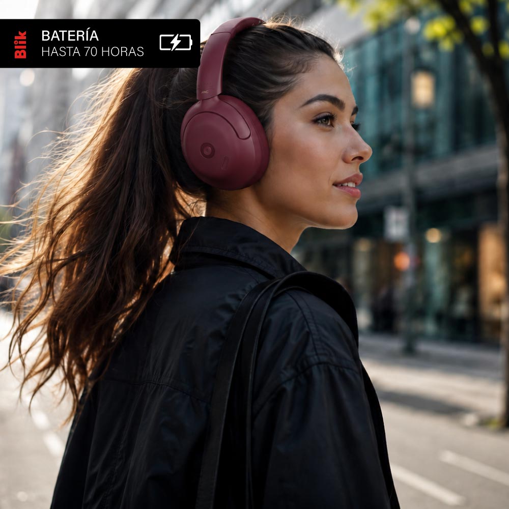 Audífonos Bluetooth Blik Soul950 ANC 70H Multipunto Burdeo BATERIA HASTA 70 HORAS