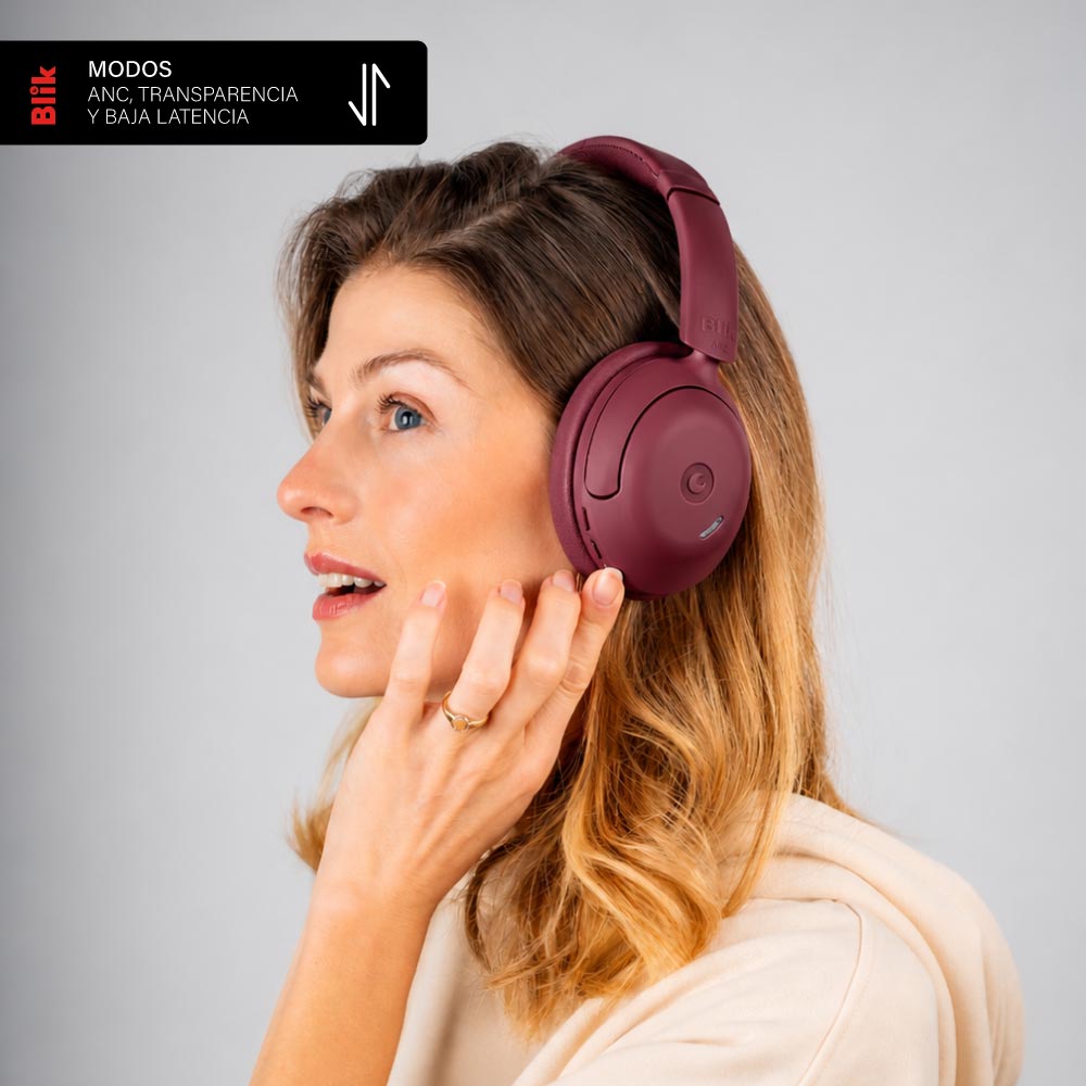 Audífonos Bluetooth Blik Soul950 ANC 70H Multipunto Burdeo MODOS ANC TRANSPARENCI Y BAJA LATENCIA