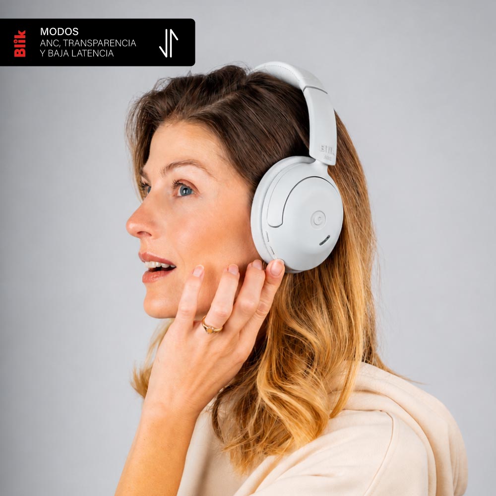 Audífonos Bluetooth Blik Soul950 ANC 70H Multipunto Gris MODOS ANC TRANSPARENCIA Y BAJA LATENCIA