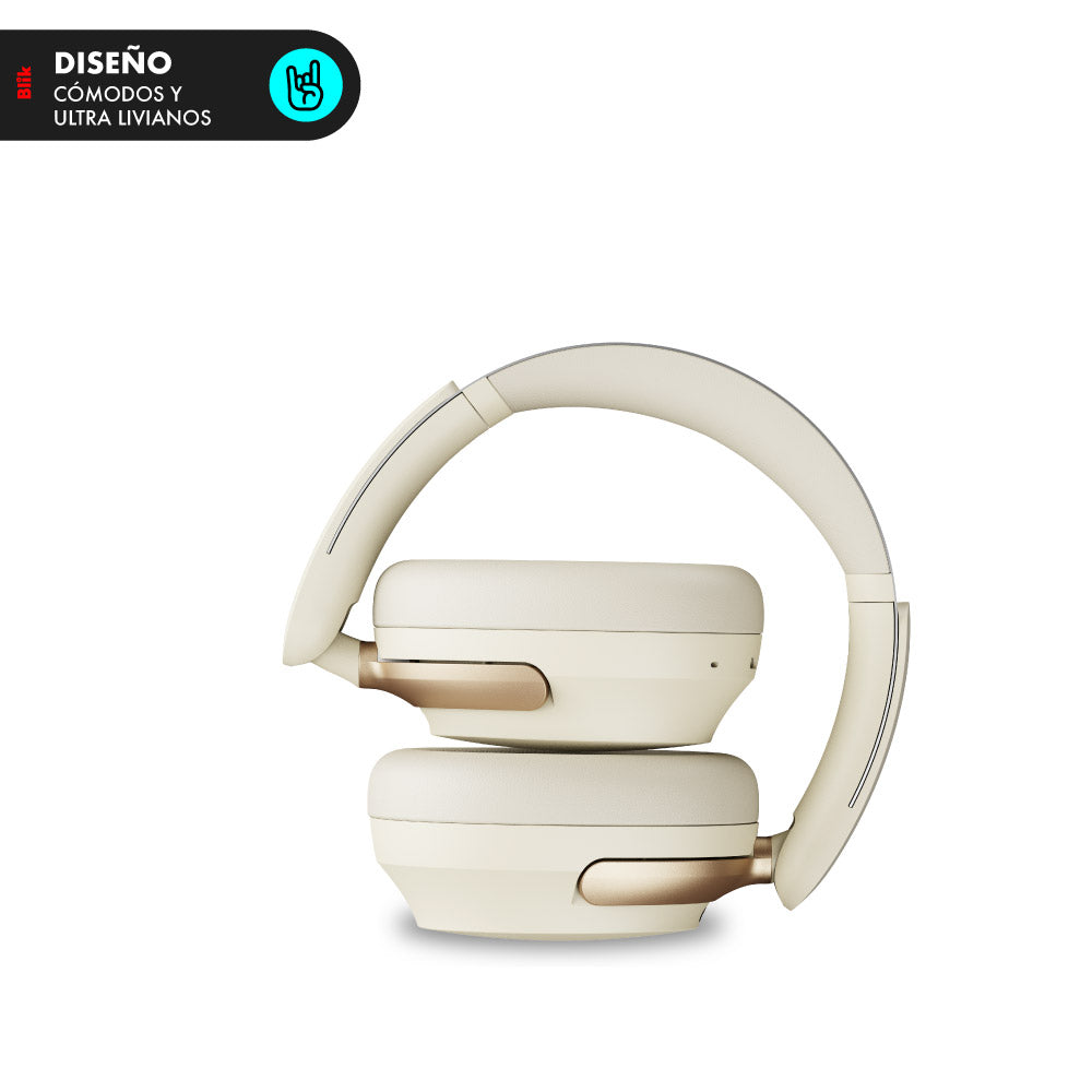 Audifonos Bluetooth Blik Aura950 Cancelación De Ruido 72H Cream diseño comodo