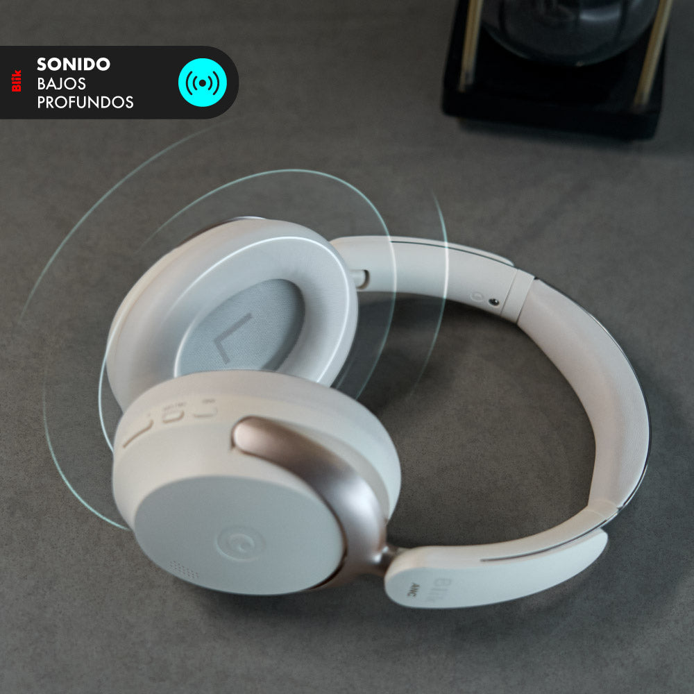 Audifonos Bluetooth Blik Aura950 Cancelación De Ruido 72H Cream bajos profundos