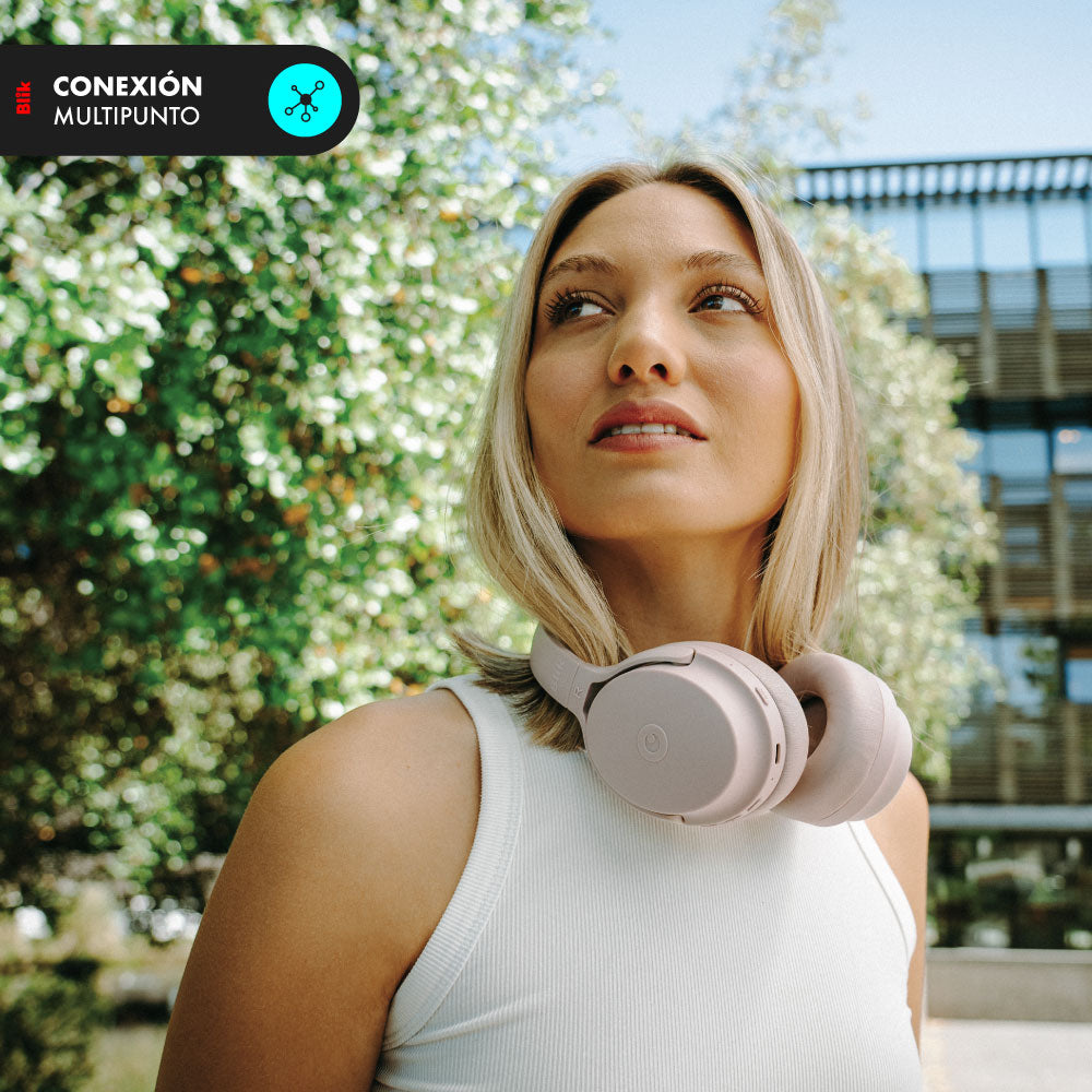 Audífonos Bluetooth Blik Neo Cancelación De Ruido 60H Rosa conexion multipunto