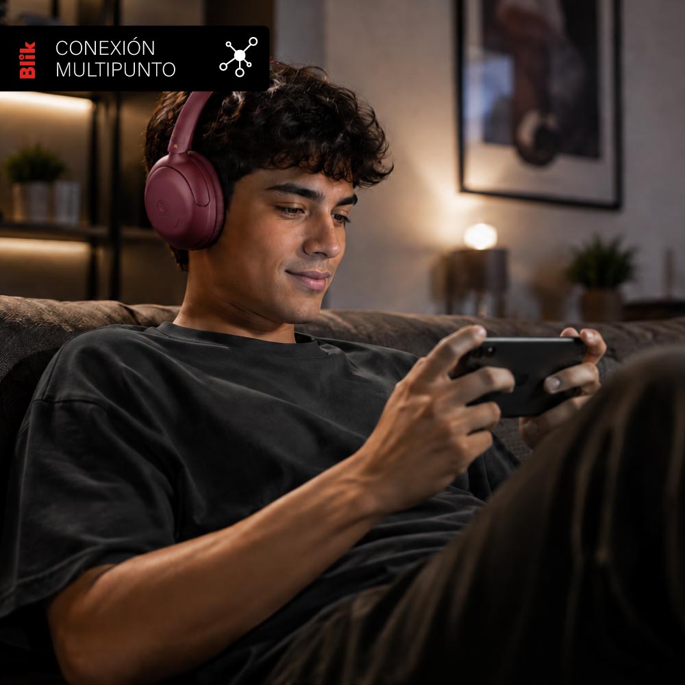 Audífonos Bluetooth Blik Soul950 ANC 70H Multipunto Burdeo CONEXION MULTIPUNTO